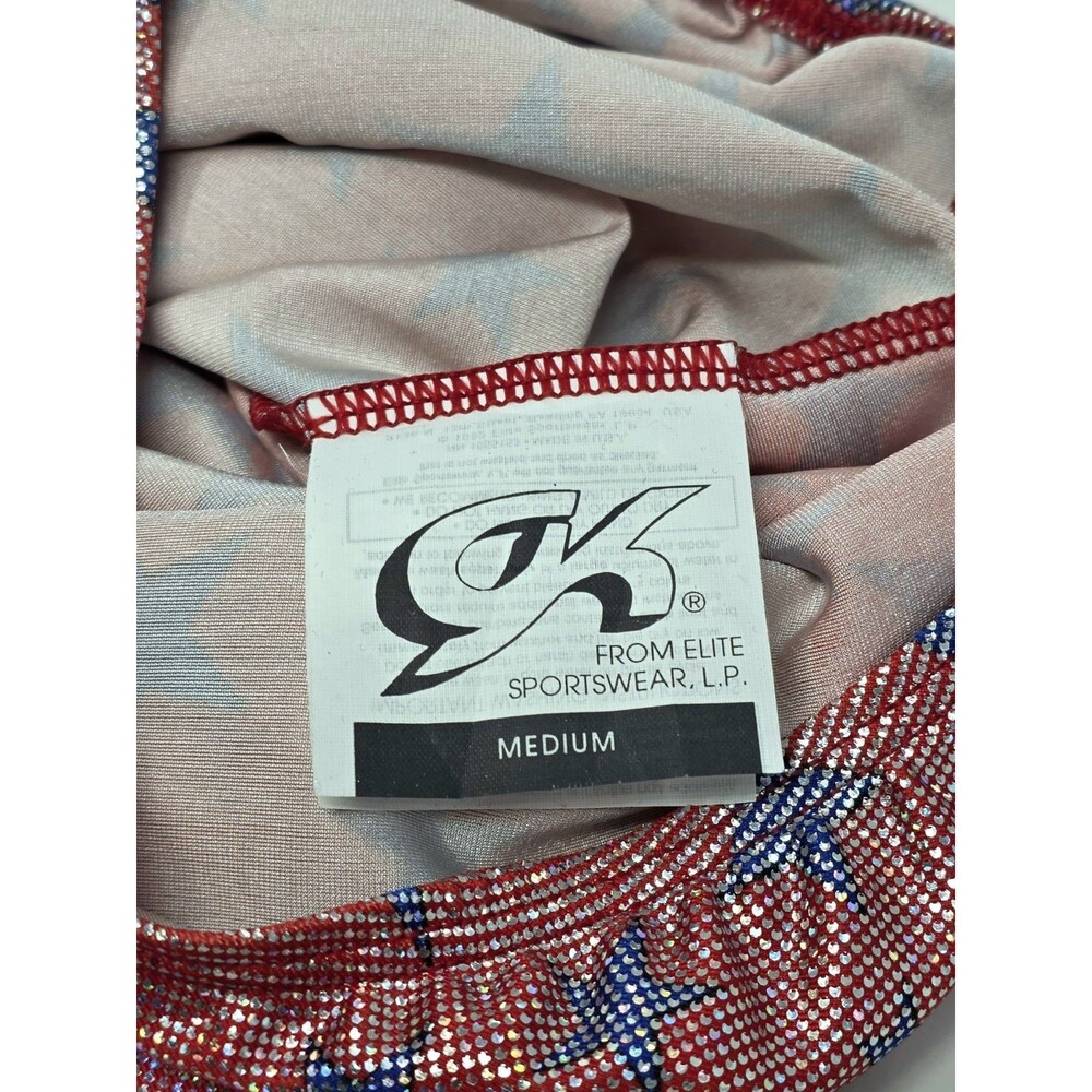 GK Elite VTG Shimmering Patriotic Holographic LS Velvet Leotard Red Blue Size AM - Picture 13 of 16